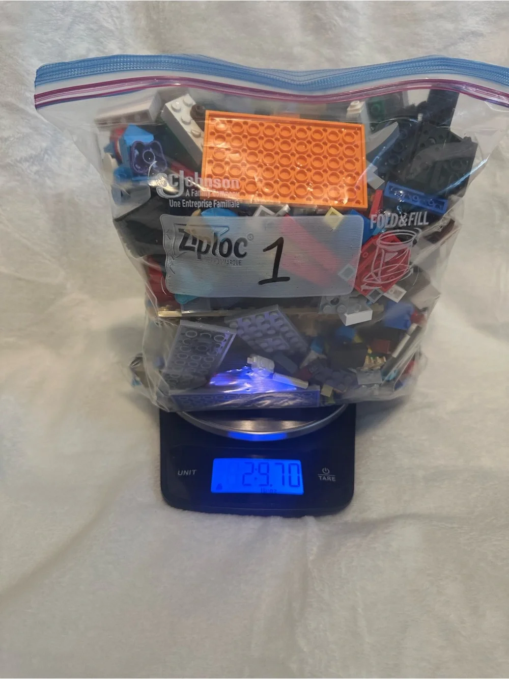 Lego Mixed Bricks Bag with Orange Plate and Blue Accents